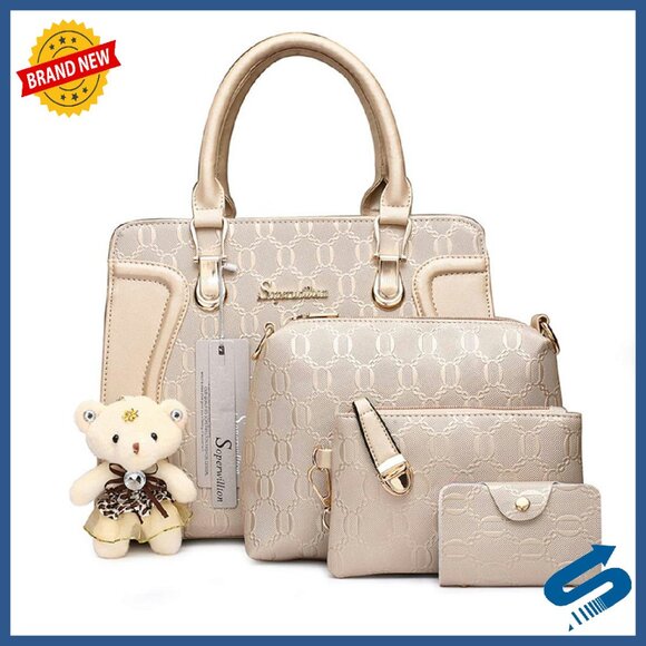 4-Piece Tote Set with Shoulder Bag Clutch and Card Holder - Large Capacity